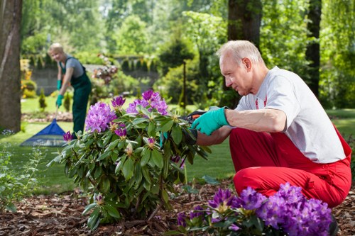 Gardener working on a front garden in Wanstead with tools